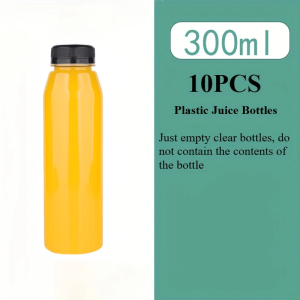TEMU 10pcs 300ml/10oz Clear Plastic Juice Bottles With Lids - Reusable, Beverage Water Bottles, Home, Restaurants, , Reusable Water Bottles | |