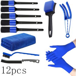TEMU 12pcs Car Detailing Kit, Car Detailing Brush Set, Car Detailing , Gloves, Detailing Brushes, Car Wash Kit, Car Wash Accessories, Interior,