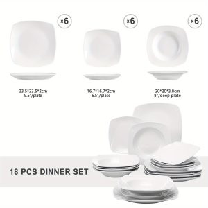 TEMU 18pcs Dinner Sets Porcelain Square Sets With 6pcs Dessert Plates 6pcs Soup Plates And 6pcs Dinner Plates