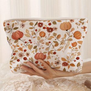 TEMU 1pc Cute Floral Skincare & Makeup - Soft Zippered Travel Pouch Suitable For Skincare Products, Makeup Brushes, Lipstick - Portable Cosmetic Bag