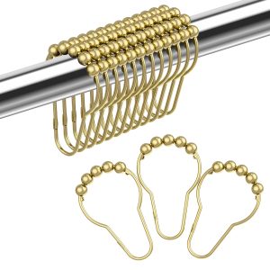 TEMU 24pcs Decorative Shower Curtain Hooks, Shower Curtain Rings, Rustproof Shower Hooks For Shower Curtains, Bathroom Shower Rods(golden)
