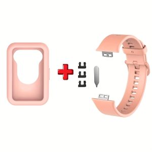TEMU 2in 1 Case & Strap Set For Hua-wei Fit Smartwatch: Soft Protective Case & Adjustable Strap Bands - Compatible With Hua-wei Fit, Smartwatch