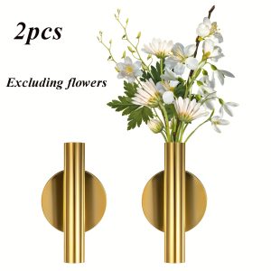 TEMU 2 Metal Wall Vases That Installed Without Drilling, European- Wall Flower Vases For Hanging Plants, Arrangement Wall Vases Suitable For