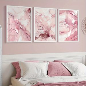 TEMU 3pcs, Wall Arts, Modern Posters, Pink Wall Prints, Marble Wall Prints, Set Of 3 Wall Prints, Pink Bedroom Wall Art, Pink Wall Decor, Pink Wall