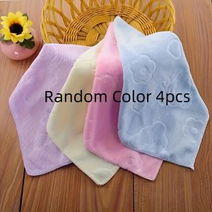 TEMU 4pcs Cute Microfiber Face Towels - Colorful Square Towels, Face Towels, Hand Towels, Absorbent Towels, Bathroom Supplies, Cleaning Supplies
