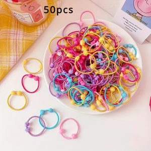 TEMU 50pcs Hair Bands, Candy Color Cartoon Hair Ties