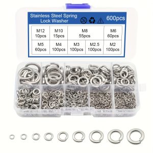 TEMU 600pcs Stainless Steel Elastic Locking Washers Open Washers, Stainless Steel Washers, Locking Washers, Anti-loose Spring Washers Set M2 M2.5 M3