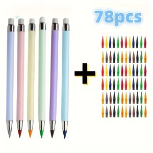 TEMU 6 Pens + 72 Colored Lead Tips, Pencils With Built-in Erasers, Permanent Pencils, Hb Pencils, Colored Pencils, Suitable For Professional Drawing