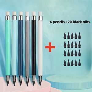 TEMU 6 Stylos + 20 de , Crayons avec Gommes, Crayons Indestructibles, Crayons HB, Crayons Noirs, Idéal pour Professionnel, Rentrée Scolaire