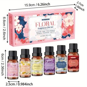 TEMU 6x10ml Premium & Essential Oils Set - Lavender, Rose, Jasmine, Cherry , , Chamomile - Fragrance Oil Scented Oils For Diffusers, Essential Oils