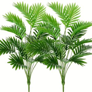 TEMU Artificial Tree Plants Artificial Plants 2pcs Fake Palm Tree Large Plants Tropical Leaf Greenery Indoor Outside Decor