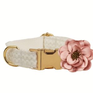 TEMU Customized Dog Collars Quick-release , Adjustable Flower Decor Lace Dog Collars, Engraved Dog Collar, Durable And Comfortable
