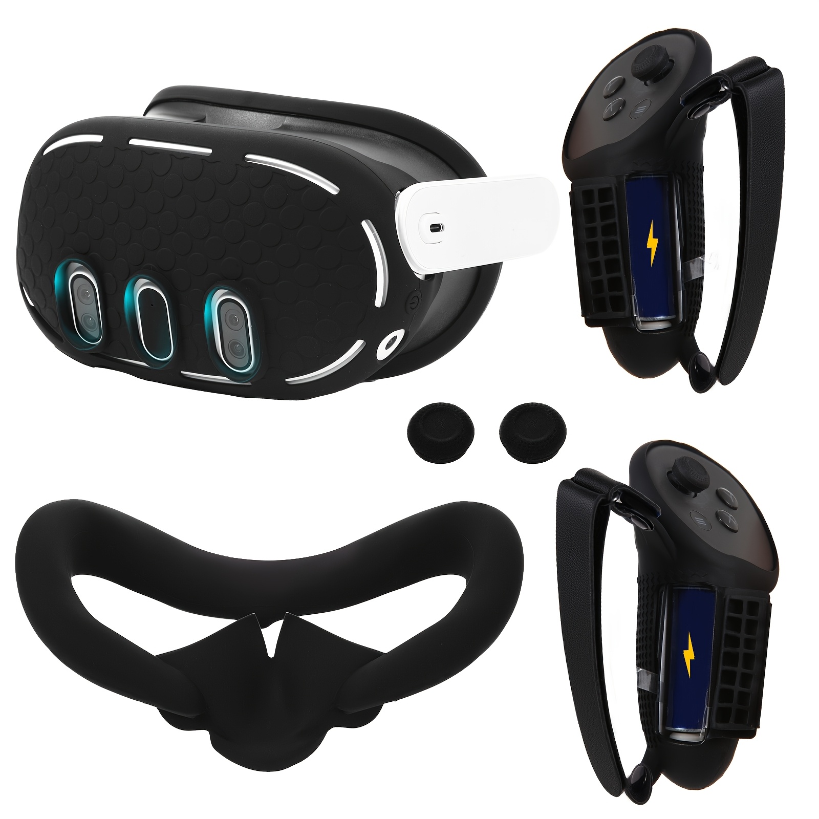 TEMU For 3 Accessories, Vr Silicone Cover Set, Vr Controller Grip Cover, Vr Shell Cover, Vr Silicone Mask, Vr Thumb Stick Cover (black), Ooavr