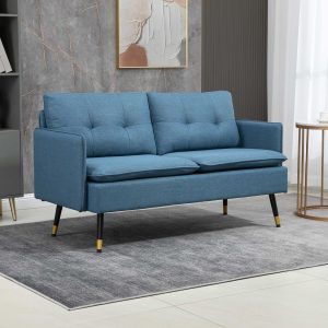 TEMU Homcom 55" Loveseat Sofa For Bedroom, Seats Furniture Button Tufting, Upholstered Small Couch For Small , Dark