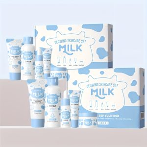 TEMU Laikou Milk Daily Skincare 5pcs Gift Set (2 Sets) - Gentle Cleanser, Moisturizing Serum, Deep Hydrating Toner, Eye Cream, Moisturizing Cream -