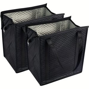 TEMU Of 2 Thermal Insulated Shopping Bags, Insulated Storage Bags, Black Grocery Cooler Bags