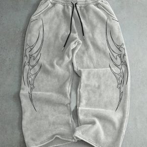 TEMU Stretchy Vintage Elastic Waist Sweatpants With Gothic Print, Comfortable Sweatpants For Fashion Enthusiasts, Athletic Sweatpants, Casual