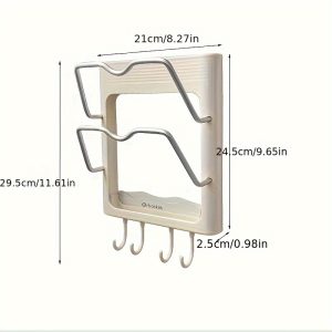 TEMU Wall-mounted Hair Clipper Holder - No Drilling Required, Durable Plastic Bathroom Storage Box For Curling Irons And Straighteners, Featuring