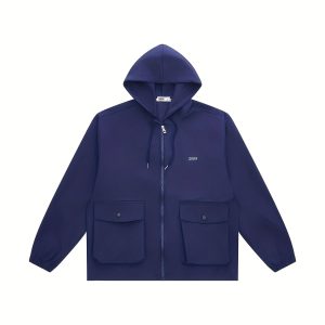 TEMU Zeke Men's Cargo Hooded Jacket Double Pocket Plain Tops Reflective Windbreaker Menswear Casual Coats