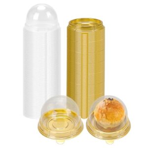 Mini Individual Cupcake Container Mini Cupcake Holder Desk Pet Containers for Chocolate Covered Cookies, Strawberry, Mooncake(100 Pack, Gold) Gold-100