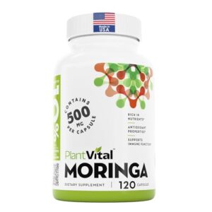 Plantvital Organic Moringa Leaf Capsules 500mg - Superfood Antioxidant Support for Eye Health- Moringa Powder Organic- Breastfeeding Supplements and N