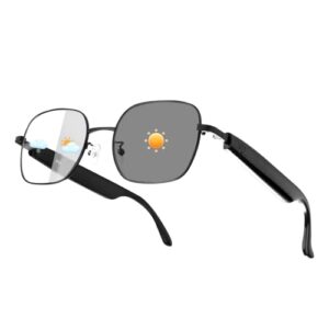 Smart Glasses for Women Men, Intelligent Touch, Anti-Blue Light Bluetooth Glasses with Speakers, Polarized Sunglasses with Photochromic Lenses, Multif