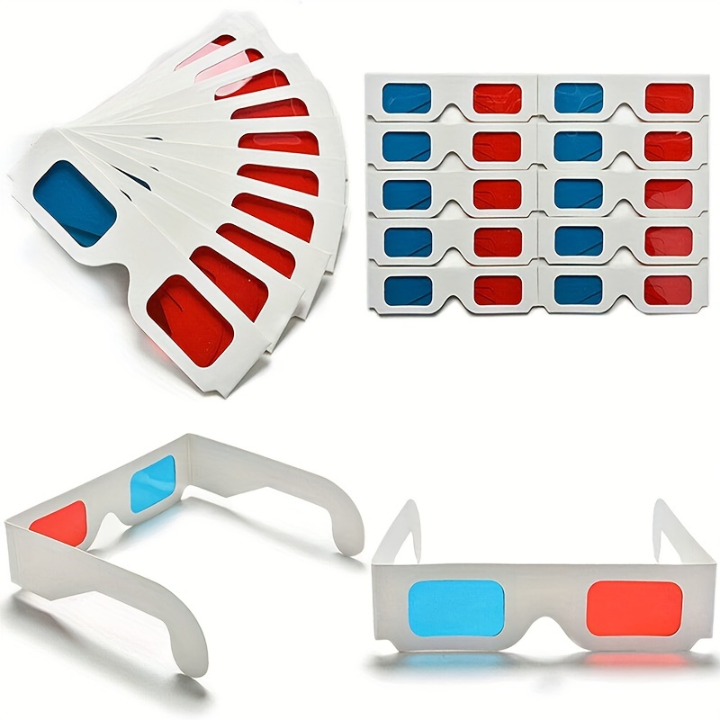TEMU 10pcs 3d Glasses Cardboard Red & Anaglyph Stereoscopic Vision - No Batteries-free Instant Use For Movies, Tv, Dvds, Online - Compatible With