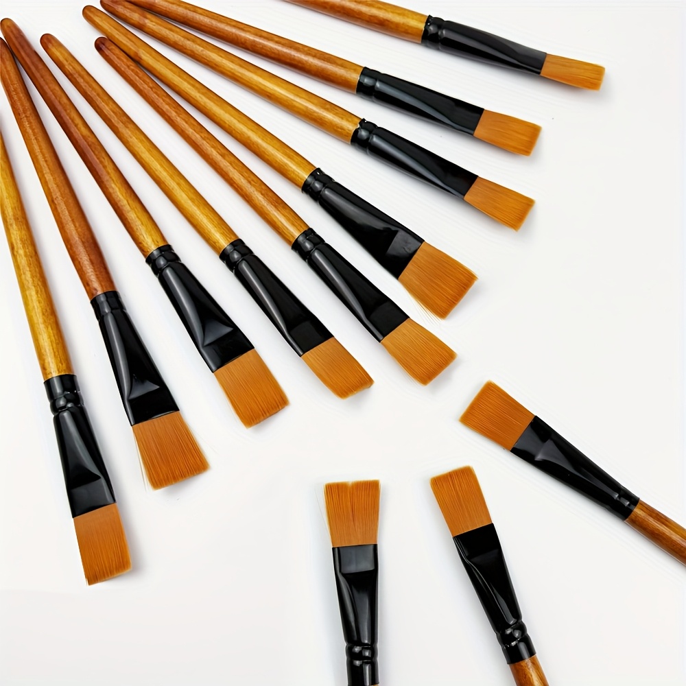 TEMU 12pcs 1 Inch Flat Paint Brushes Set - Premium Acrylic Paint Brushes For Artists, Craft Paint Brushes Ideal For Watercolor, Bulk Art Brushes