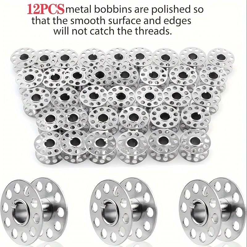 TEMU 12pcs Sewing Machine Spools, Metal Spools, Metal Thread Spools Sewing Tools, Stainless Steel Sewing Machine Spools, Sewing Machine Accessories