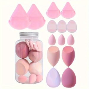 TEMU 14pcs Velvet Powder Puff & Makeup Sponge Set - Light Beige-friendly, Dual-use Wet/dry Blenders For Application