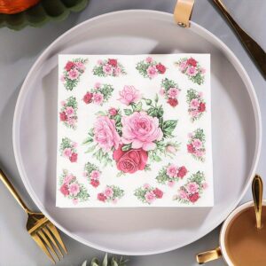 TEMU 1 Pack/20 Sheets And Red Floral Napkins, Restaurant, Cafe, Hotel Decorative Paper Napkins, Colorful Disposable Napkins