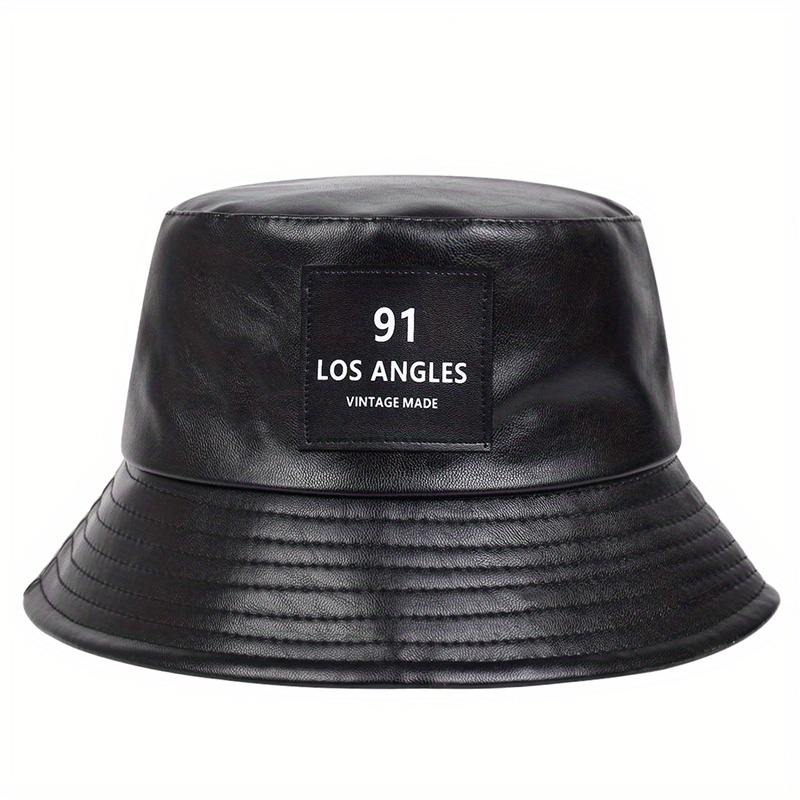 TEMU 1pc Men's Los Bucket Hat Pu Leather Bucket Hat
