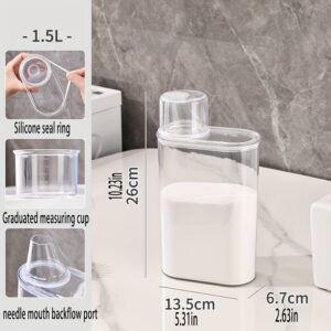 TEMU 1pc Transparent Sealed Laundry Detergent Dispenser For Laundry Powder, Bleach, Fabric Softener, Laundry Room Storage With Measurement