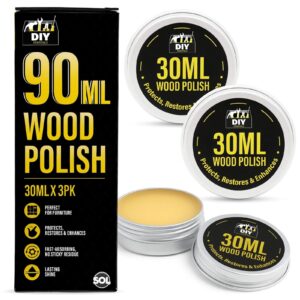 TEMU 3 Pack (90ml) Wood Polish | Furniture Protection Wax | Natural Polish For Tables, Chairs, Cabinets & Wooden Floors | Restores Shine & Enhances