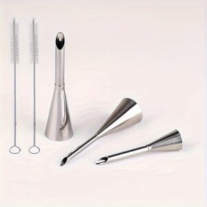 TEMU 3pcs Cream Sugar Pipe Nozzles, With 2 Brushes, 3 Sizes Stainless Steel Sugar Pipe Puff Nozzles, Baking Sugar Decoration Tools