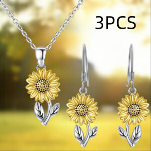 TEMU 3pcs, Fashion Jewelry Set, Vintage Jewelry Set, Sunflower Necklace, Sunflower Earring, Halloween Gift, Fashion Jewelry, Birthday Gift,
