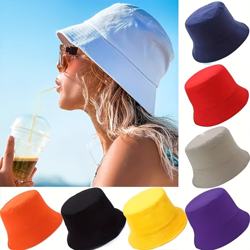TEMU 4pcs Foldable Sun Hats For - Uv Protection Wide Brim Bucket Hats, Soft Polyester Solid Color Casual Outdoor Hats (random Colors), Travel
