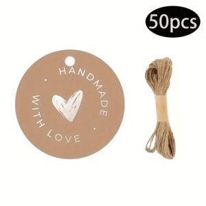 TEMU 50pcs Handmade "love Of " Round Tag Cards With Twine - Rustic Handmade Labels Suitable For Handmade Products, Country-themed Gifts, Journals,