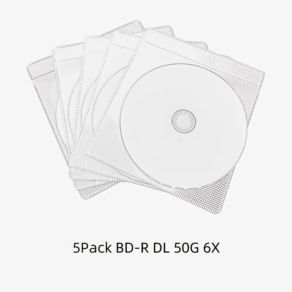 TEMU 5 Stück bedruckbare, leere BD- Blu-Ray Discs, 50GB, 6X Geschwindigkeit