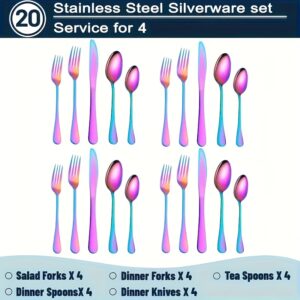 TEMU 60/20pcs Stainless Steel Rainbow Silverware Set - Heavy Duty Commercial Silverware For Restaurants, Weddings & Home | Dishwasher Safe,