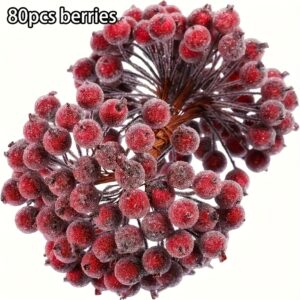 TEMU 80pcs Of Frosted Artificial Berries, Small Berries Ideal For Christmas Trees, Wreaths, Crafts, And Home Decor