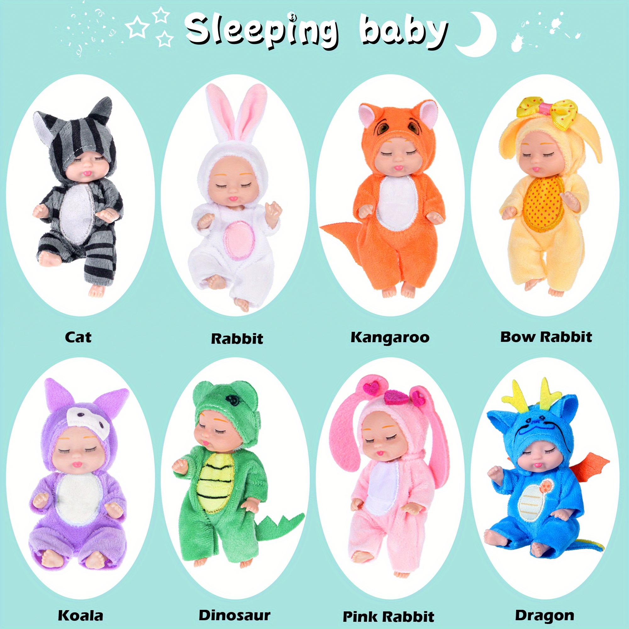 TEMU 8pcs Set Of 4-inch Animal Themed Lifelike Dolls, Collectible Dolls