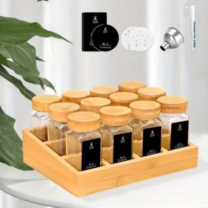 TEMU Bamboo Spice Rack With 12 Spice Jars, Kitchen Spice Organiser With 40 Diy Labels, Storage Rack Spice Rack Spice Organiser With Oversized