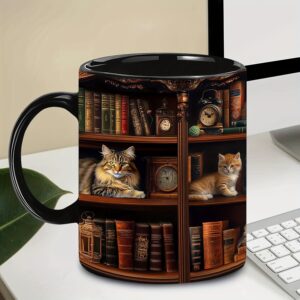 TEMU Bookshelf Pattern Coffee Mug, Coffee Mug Designs