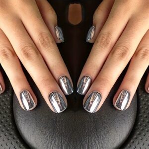TEMU European And Electroplated Wearable Nails Finished Short Silvery Wearable Patch Nail Art