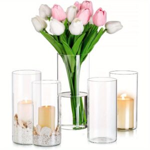 TEMU Glass Vase Set Of 15pcs, Cylindrical Vase For Table Decoration, Glass Vase, Tulip Vase, Glass Vase, Large Vase, Candlestick, Glass Cylindrical