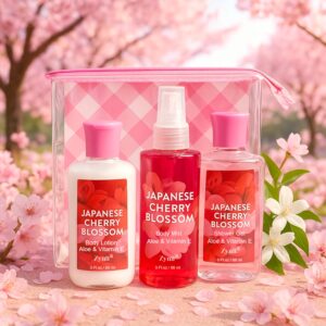 TEMU Sakura Scented Body Wash Set: Body Wash +body Lotion + Body Spray For All 3oz! High-foaming Cleansing, Softening And Lingering Fragrance,