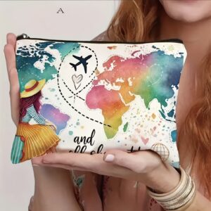 TEMU Una Beauty Case, un Mondo Beauty Case, Beauty Case con Cerniera per Donne, Beauty Case da Viaggio con Stampa su e Portamonete, come Regalo di