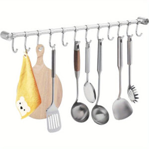TEMU Utensil Rack Stainless Steel Wall Mounted Utensil Hooks With 12 Removable Hooks Kitchen Utensils Holder Utensil Hanging Rack Rail 52cm (15.6")