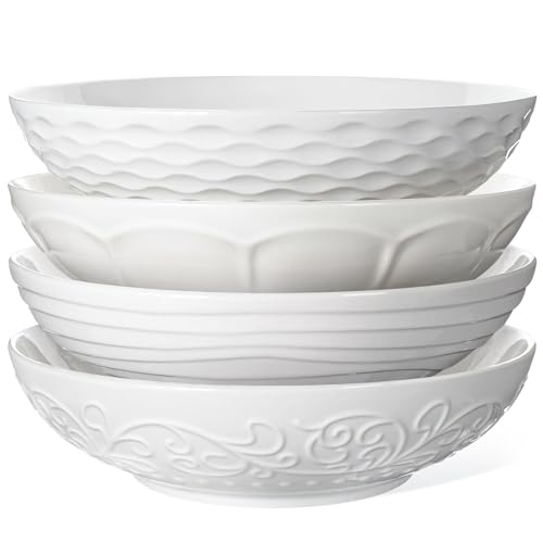 Artena Pasta Bowls 32oz, Ceramic Large Salad Bowls 8 inch, Soup Bowls Set of 4, White Serving Bowls for Entertaining, Wide Shallow Dinner Bowls Plates